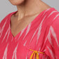 Antaran Red Cotton Flared Ikat Kurta - Swadesiicart