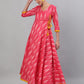 Antaran Red Cotton Flared Ikat Kurta - Swadesiicart