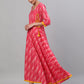 Antaran Red Cotton Flared Ikat Kurta - Swadesiicart