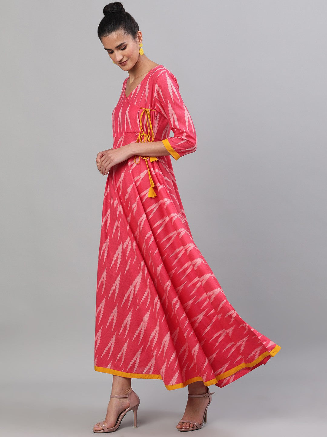 Antaran Red Cotton Flared Ikat Kurta - Swadesiicart