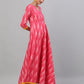 Antaran Red Cotton Flared Ikat Kurta - Swadesiicart