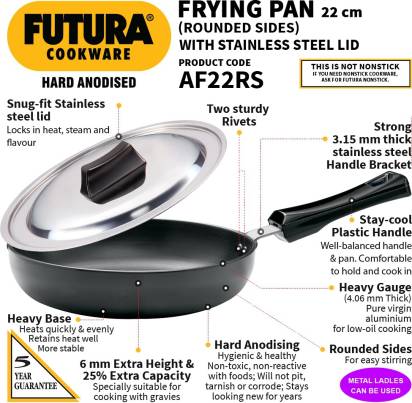 Hawkins Futura Hard Anodised Frying Pan 22 cm Diameter with Lid 1 L (AF22RS) - Swadesiicart