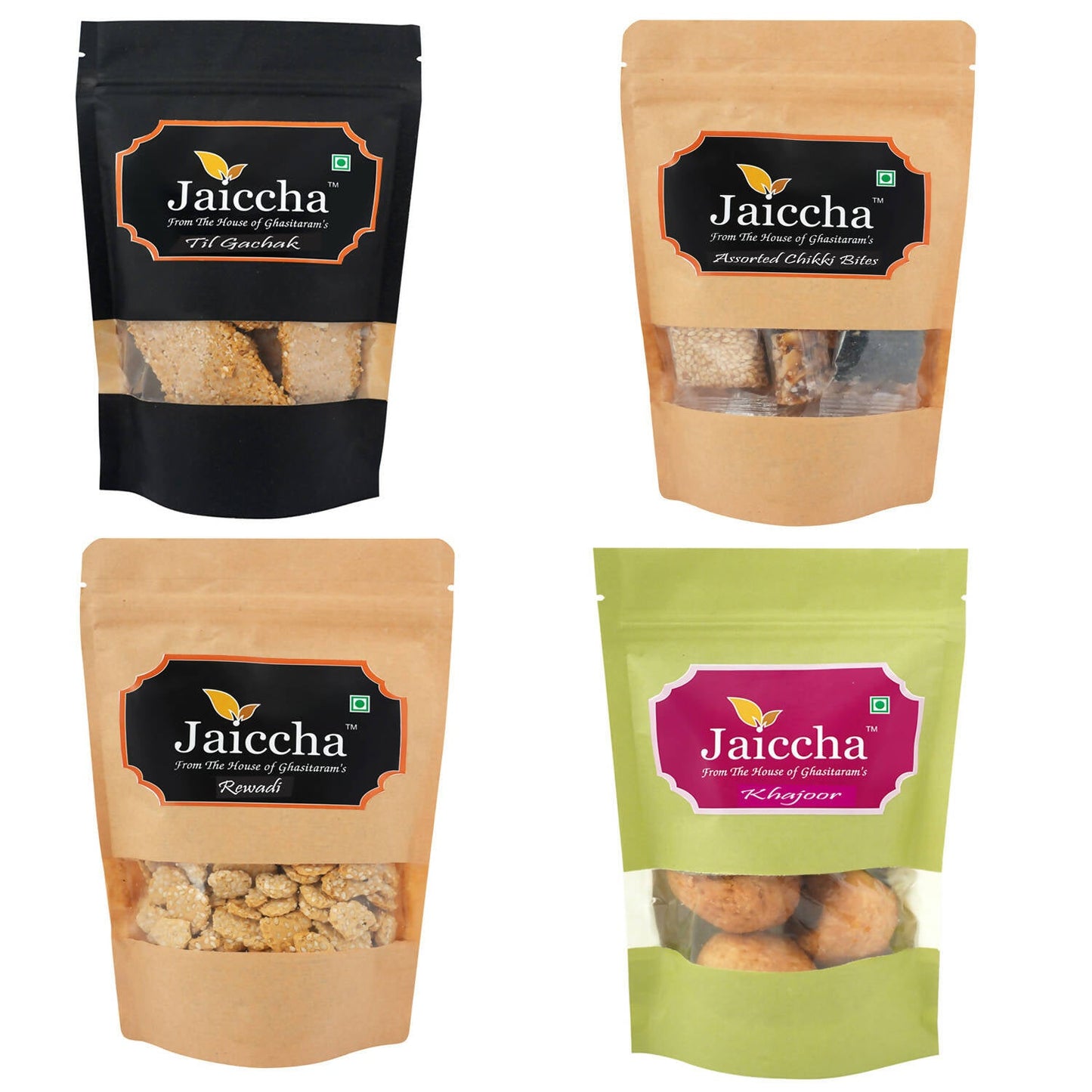 Ghasitaram Sankranti /Lohri Sweets Til Gachak, Lohri Khajoor, Gud Rewadi And Assorted Chikki Pouches Combo | Swadesiicart
