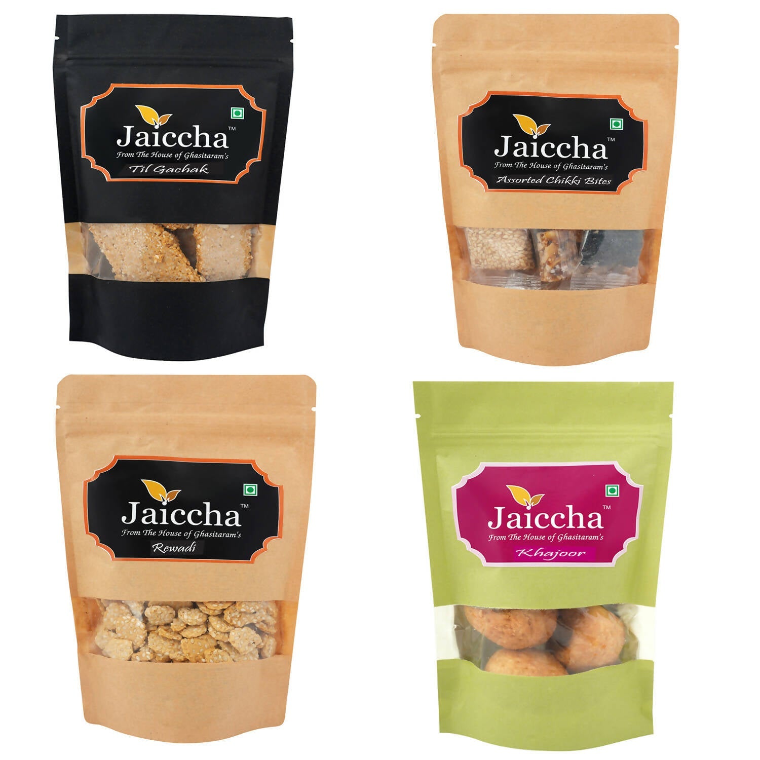 Ghasitaram Sankranti /Lohri Sweets Til Gachak, Lohri Khajoor, Gud Rewadi And Assorted Chikki Pouches Combo | Swadesiicart
