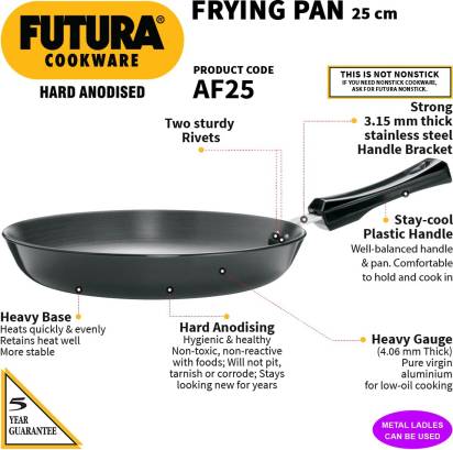 Hawkins Hard Anodised Frying Pan 25 cm Diameter 1 L (AF25) - Swadesiicart