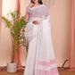 Shree Shyam Fashion The White Loom White Linen Cotton Saree