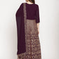 Ahalyaa Women's Wine Georgette Gold Foil Print Flared Kurta With Dupatta | Swadesiicart