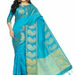 Mimosa Women's Banarasi Tussar Silk Turquoise Blue Saree | Swadesiicart