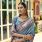 Vishnu Weaves Women's Grey Cotton Silk Zari Woven Butta Work Saree with Blouse - Swadesiicart