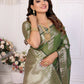 Aastha Fashion Mehndi Soft Organza Silk Weaving Saree