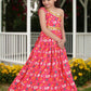Aayaa Designer Printed Silk Pink Kids Lehenga Choli - Pink