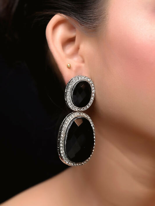 Black Smart Dangler Earrings With Rhino Stone Border| Earring For Women And Girls By House of Ree - Swadesiicart