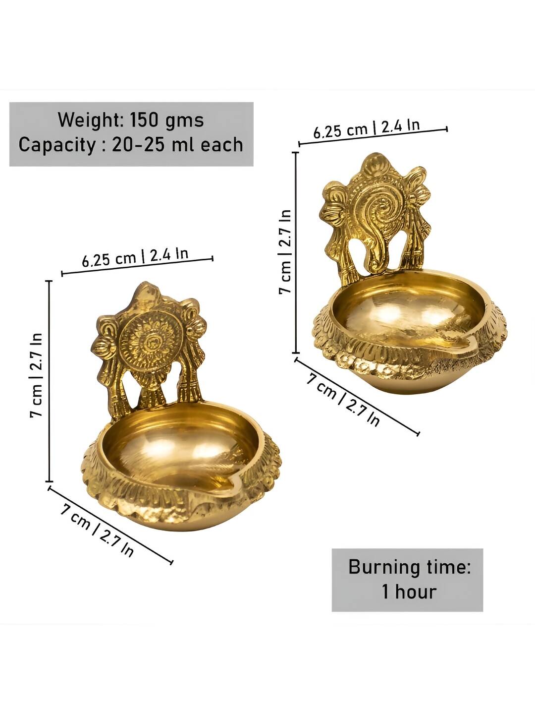 Spillbox Gold-Toned Brass 2 Pieces Shangu Chakra Kuber Diya Pooja Essentials | Swadesiicart