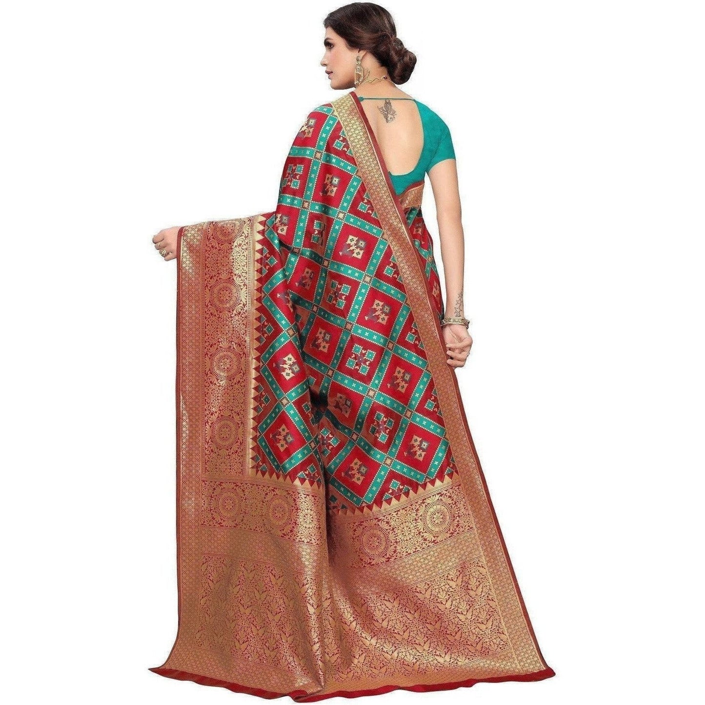 Vamika Banarasi Jaquard Red Weaving Saree (Banarasi 16) | Swadesiicart