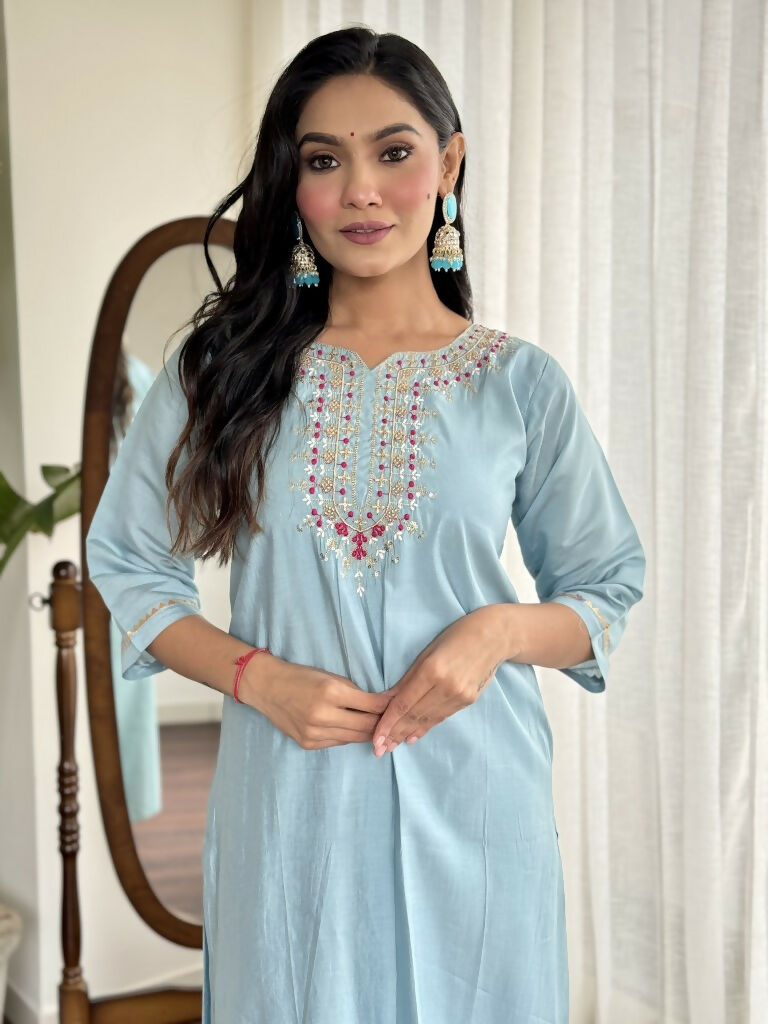 Lavender Viscose chanderi Stitched Suit With Dupatta - Tanisha | Swadesiicart