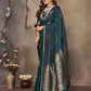 Joban Fashion Teal Floral Motifs Banarasi Silk Sarees | Swadesiicart