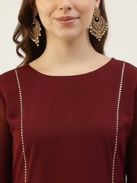 FIORRA Women's Maroon Poly Crepe Straight Kurta Pant With Dupatta - Swadesiicart