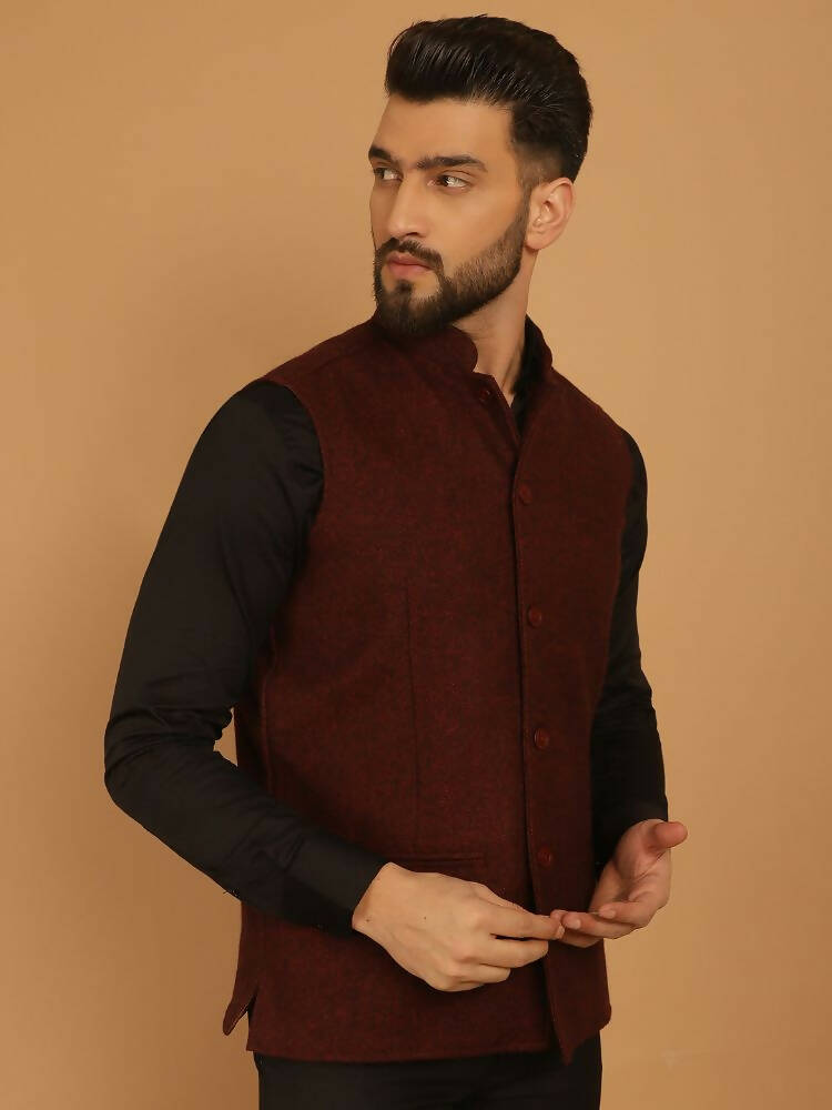 Even Apparels Pure Wool Nehru Jacket - Maroon | Swadesiicart