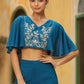 Janasya Teal Blue Georgette Yoke Embroidery Co-Ords - Swadesiicart