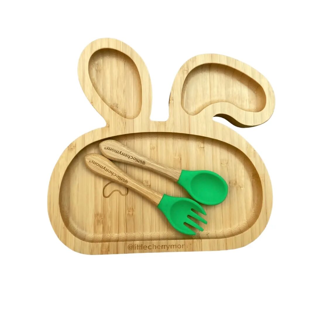 Littlecherrymom Bunny Bamboo Suction Plate (With Fork And Spoon) | Swadesiicart