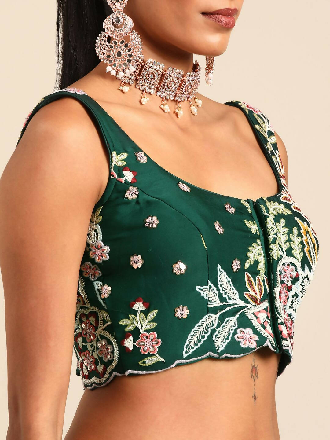 House of Panchhi Green Georgette Sequins and thread embroidery Lehenga choli & Dupatta | Swadesiicart