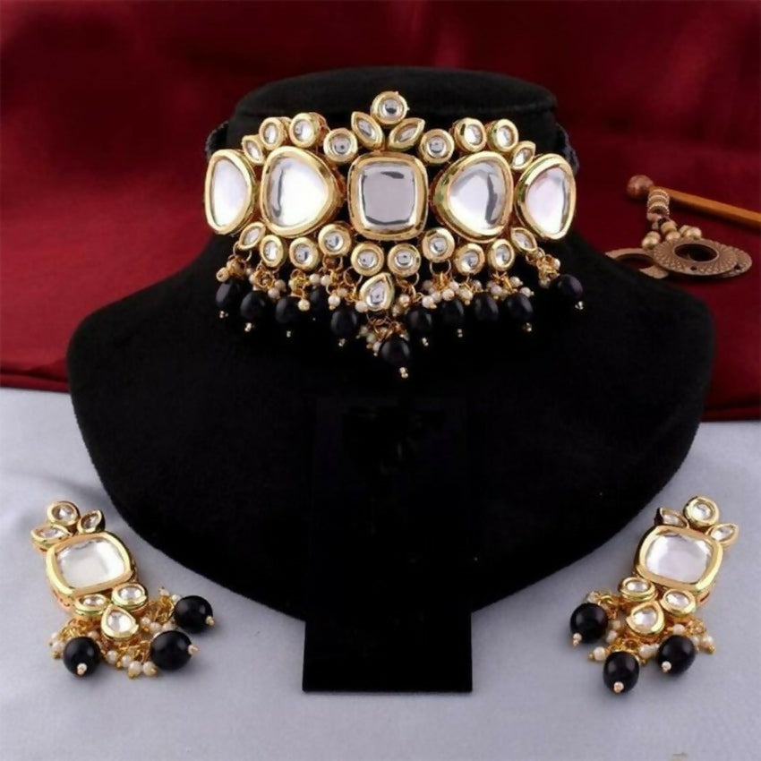Joban Fashion Black kundan work Necklace Set | Swadesiicart
