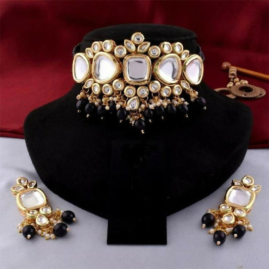Joban Fashion Black kundan work Necklace Set | Swadesiicart