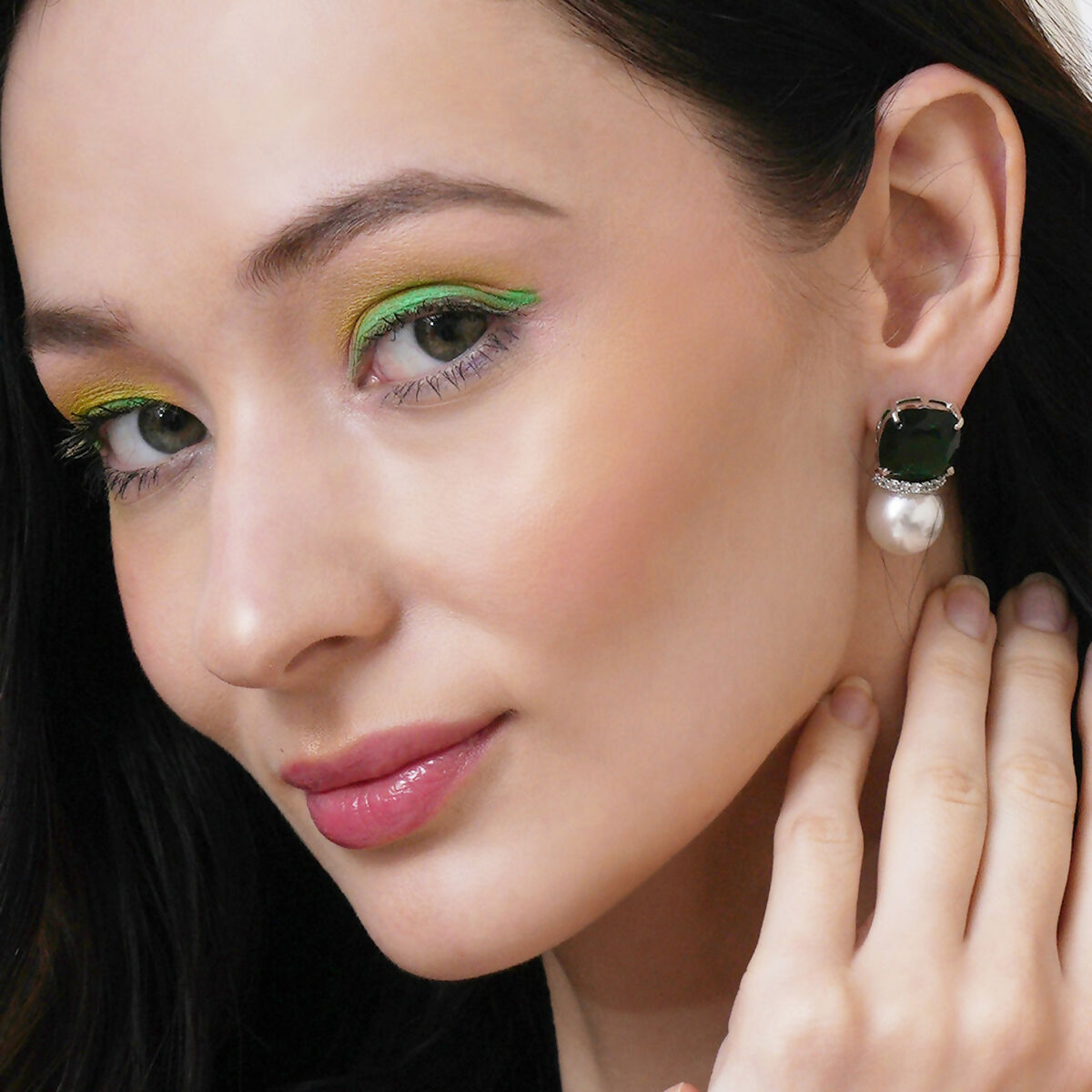 Jade Pearl Studs- Ruby Raang | Swadesiicart