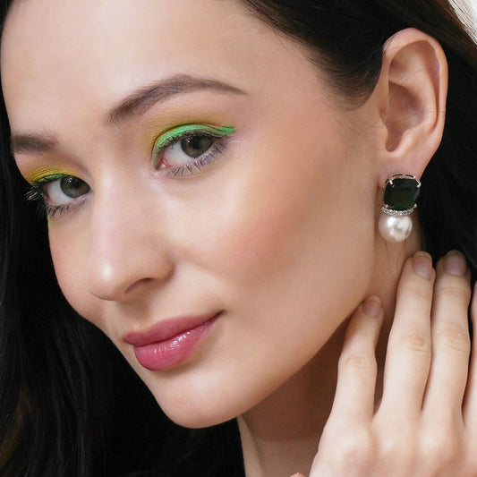 Jade Pearl Studs- Ruby Raang | Swadesiicart