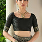 Vishnu Weaves Women's Black Handloom Raw Silk Thread Weaving Saree with Blouse - Swadesiicart