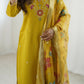The52 Yellow Women's Gorgeous Embroidered work Viscose Gadhwal Fabric Straight Kurta, Pant and Dupatta Set - Swadesiicart