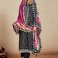 Muslin Cotton Digital Print & Embroidered Black Salwar Suit - Emponline | Swadesiicart