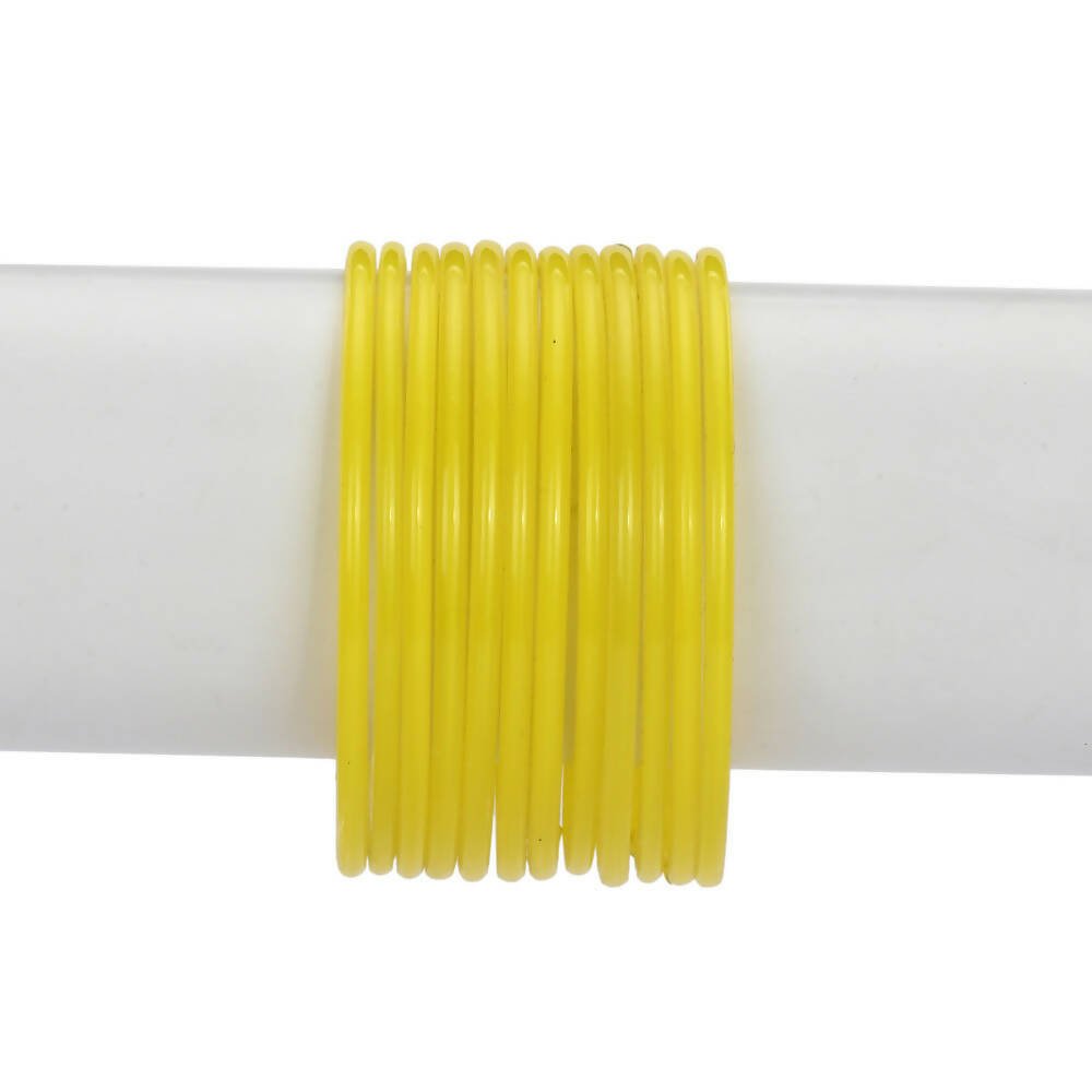 Afast Shining Yellow Glass Party, Wedding, Daily Use Bangle Set, Pack Of 12 - Swadesiicart