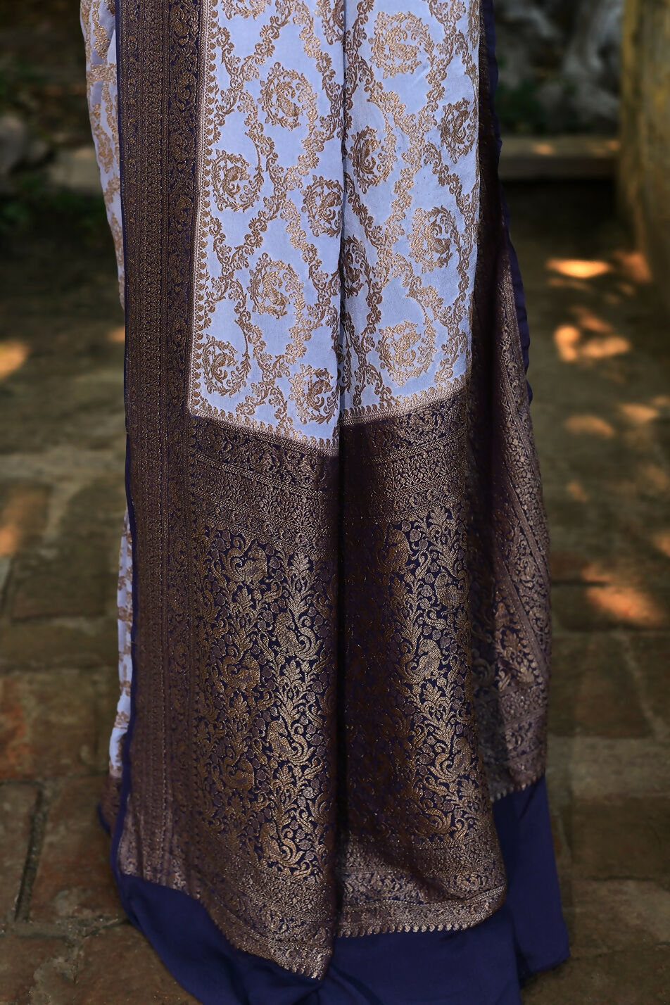 Joban Fashion Pastel Blue Crepe Chiffon Pure Handloom Banarasi Silk Saree | Swadesiicart