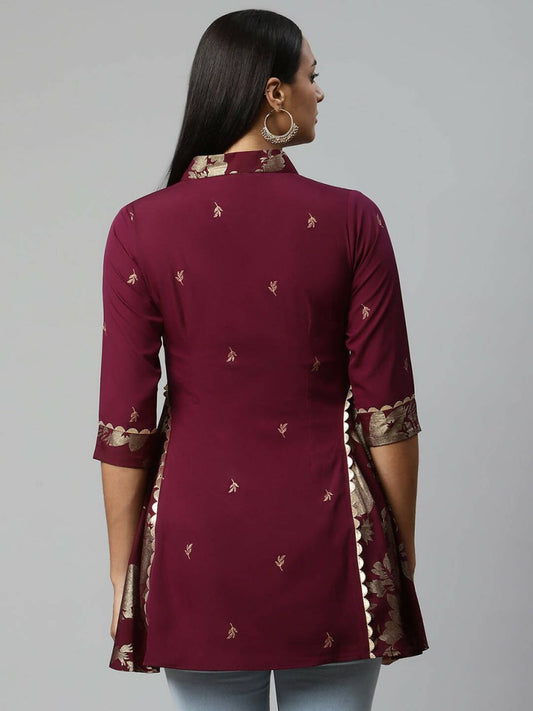 Ahalyaa Women Wine Crepe Printed Tunic | Swadesiicart