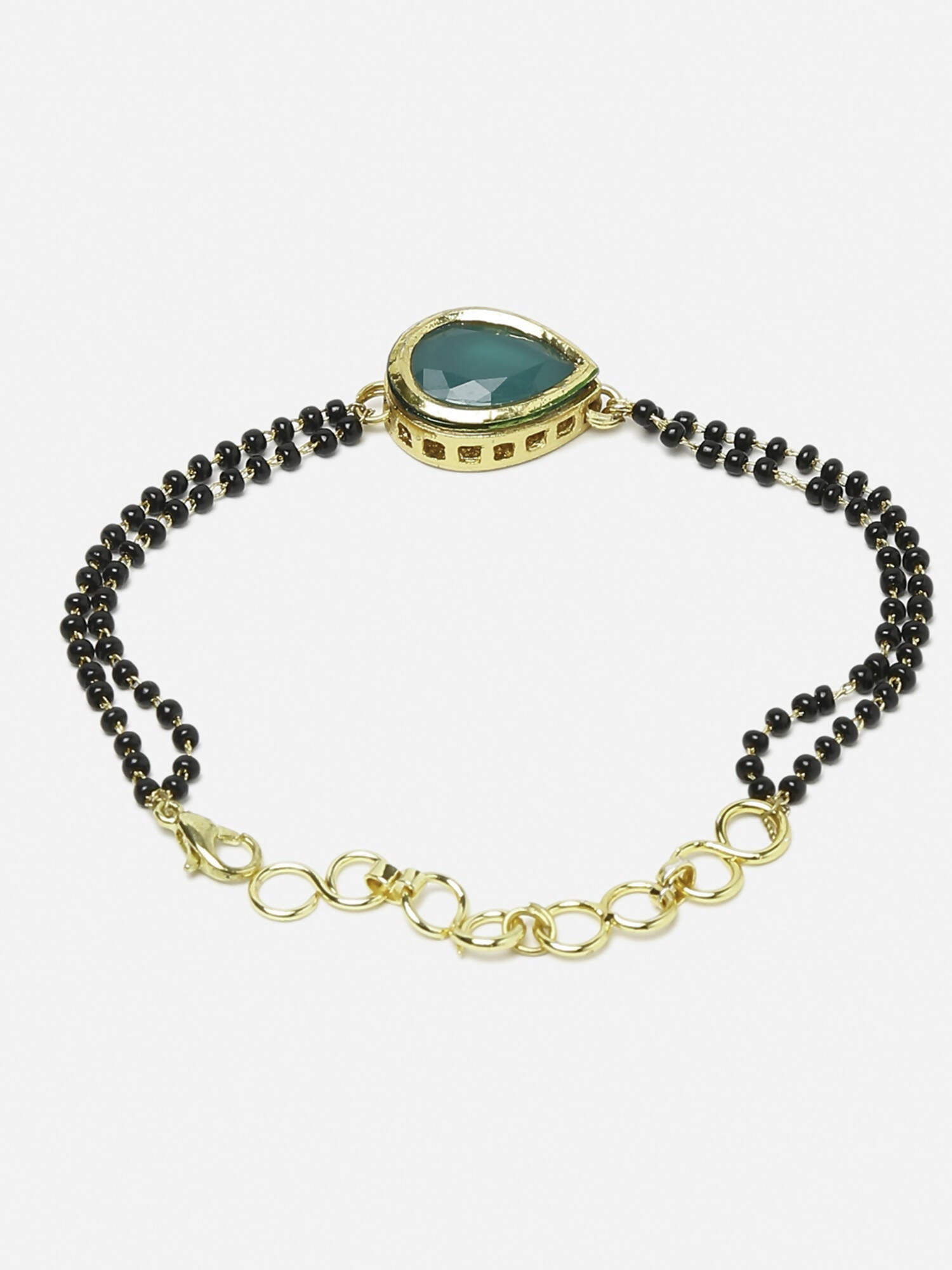 Women's Black Gold-Toned Gold-Polished Kundan Studded Charm Mangalsutra Bracelet - Ruby Raang - Swadesiicart