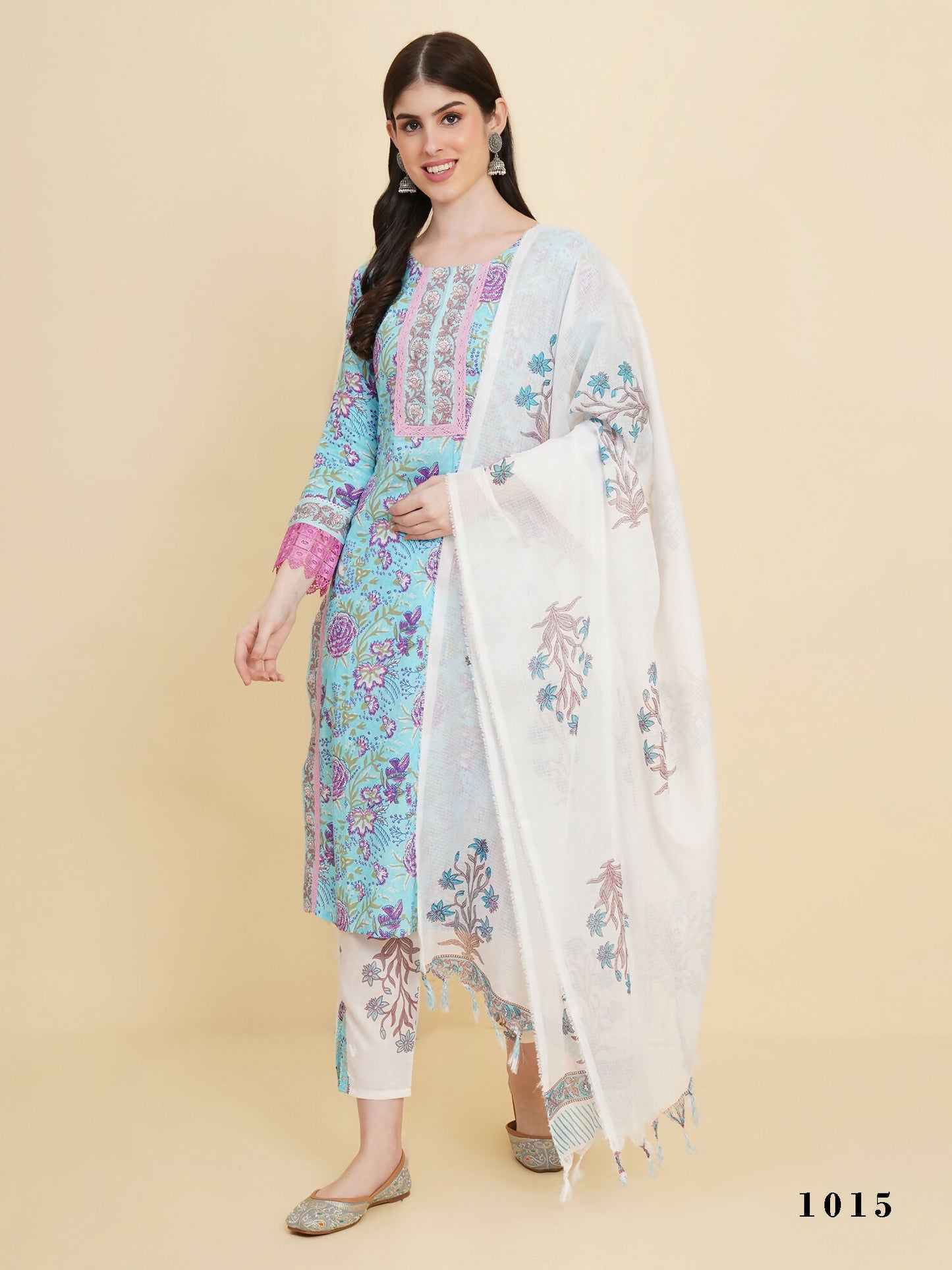 Designer Stylish skyblue Cotton Stitched Suit With Dupatta - Tanisha | Swadesiicart