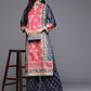 Ahalyaa Women Navy Blue Ethnic Motifs Printed Gotta Patti Velvet Kurta with Palazzos | Swadesiicart