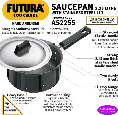 Hawkins Futura Hard Anodised Sauce Pan 18 cm Diameter with Lid 2.25 L (AS225S) - Swadesiicart