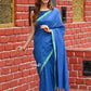 Very Much Indian Pure Cotton Handloom Sarees With Intricate Borders-Blue Shade | Swadesiicart