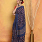 Very Much Indian Handblock Printed Cotton Saree With Natural Dyes - Blue | Swadesiicart