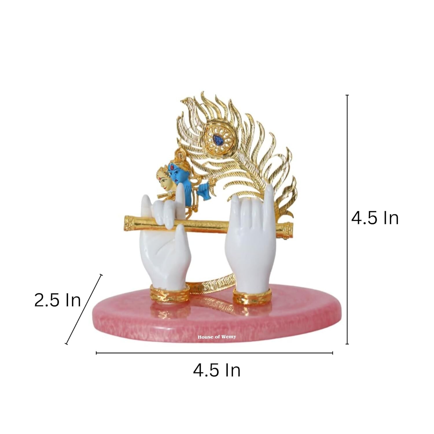 House Of Wemy Gold-Polished Lord Krishna Hands Idol with Flute, Face and Pecock Feather - Swadesiicart