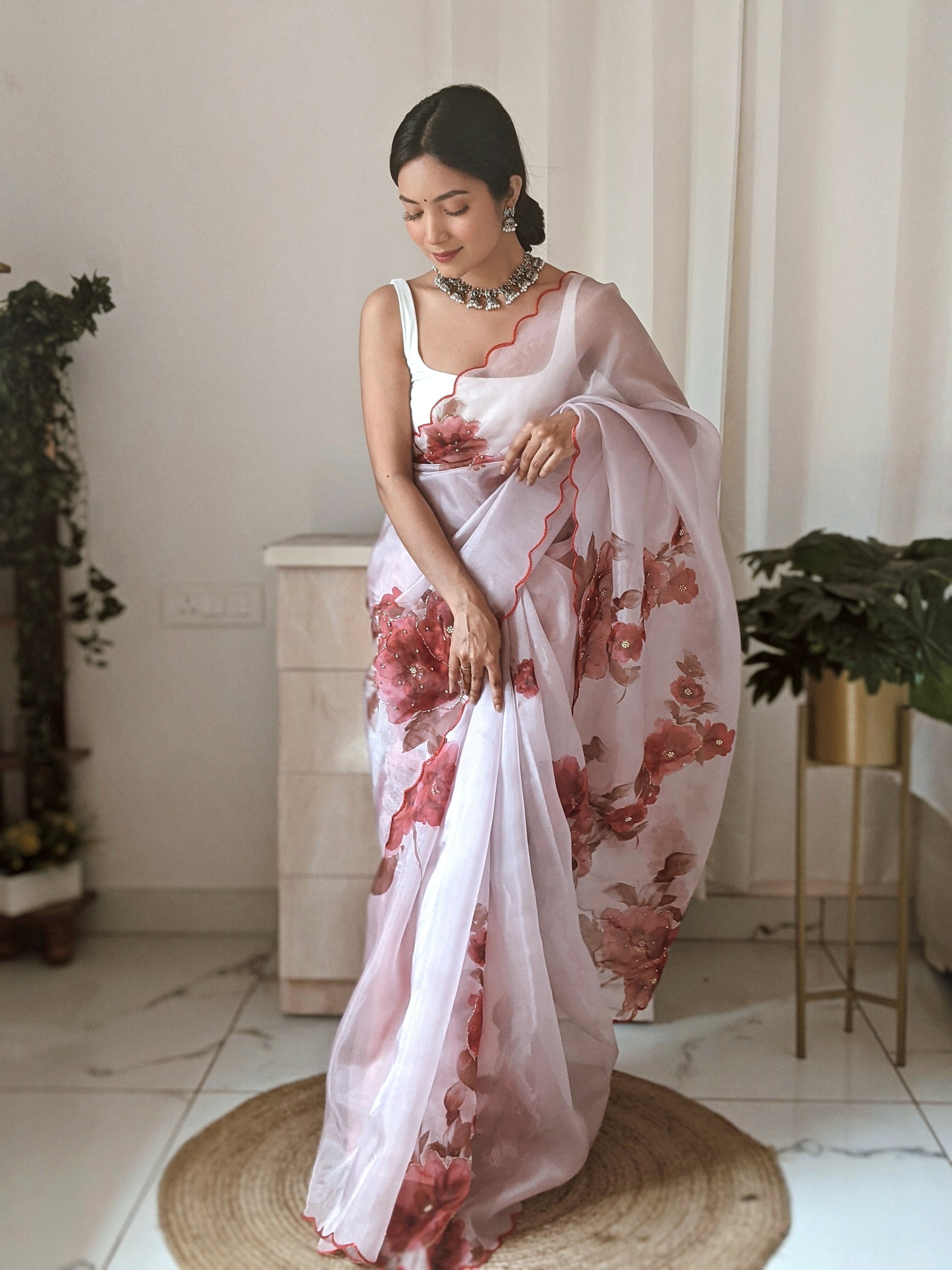 Vamsee Pinki Khatali Pink Organza Saree - Swadesiicart