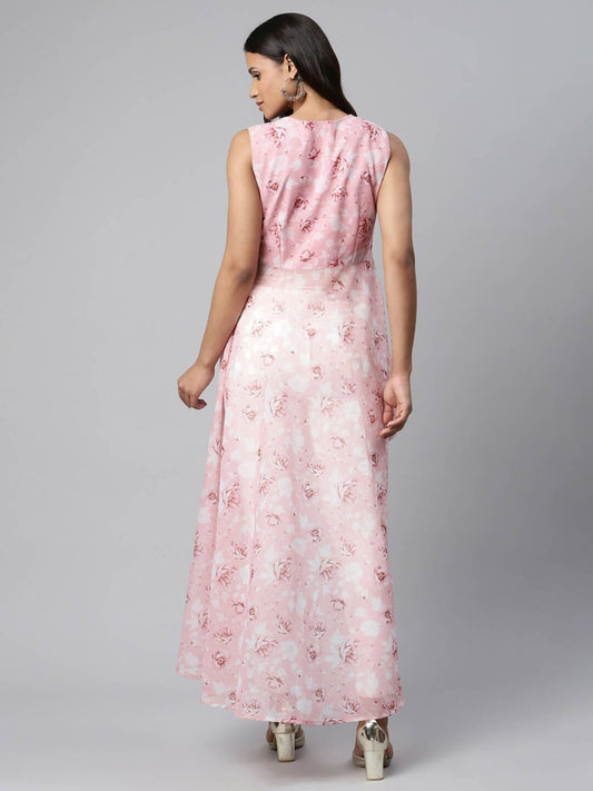Ahalyaa Women Pink Organza Digital Printed Dress | Swadesiicart