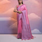 Vishnu Weaves Women's Baby-Pink Handloom Raw Silk Woven Border Saree with Blouse - Swadesiicart