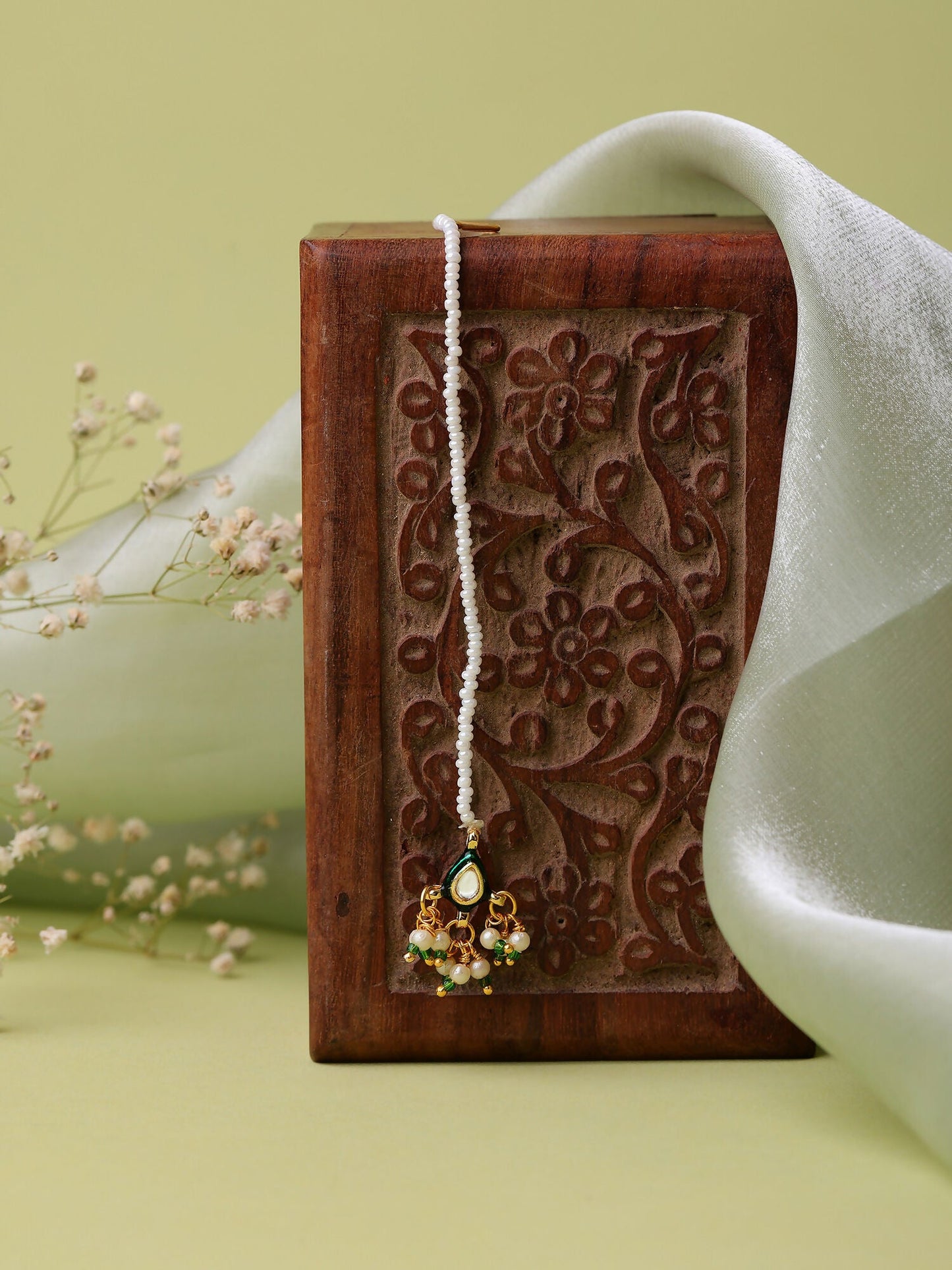 Ruby Raang Green Gold Kundan Maang Tikka | Swadesiicart