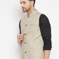 Even Apparels Beige Linen Blend Men Woven Nehru Jacket | Swadesiicart