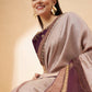 Beige, Purple Tussar Silk Zari, Thread And Cord Embroidery, Laser Cut Applique Saree - Norita Hit Design - Swadesiicart