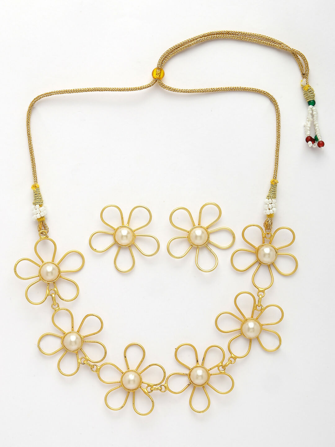NVR Women's Gold Floral Shape Beaded Handcrafted Jewellery Set - Swadesiicart