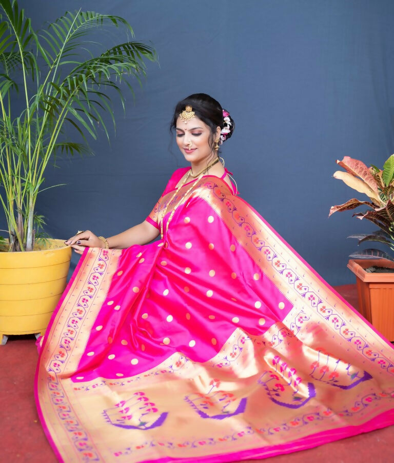 Jyoti Fashion Women's Pink Paithani Silk Zari Woven Saree with Blouse | Swadesiicart